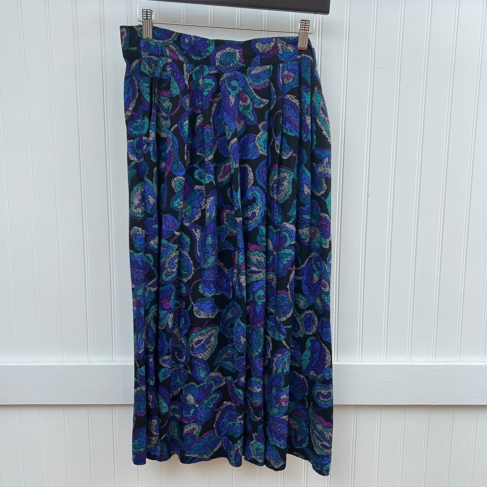 Vtg Ambiance Skirt Cottagecore Floral Print Pockets Straight Skirt Blue Purple